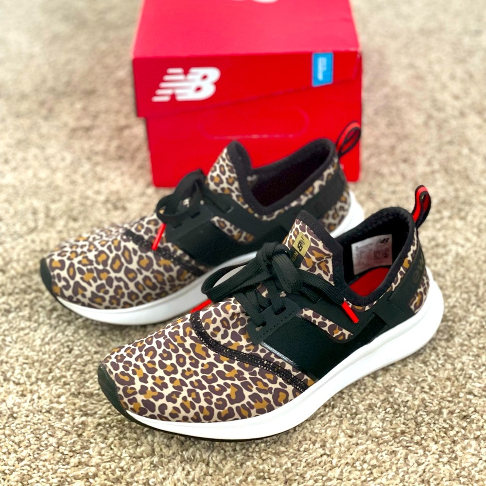 New Balance Leopard Print Sneakers with Black and Red Accents